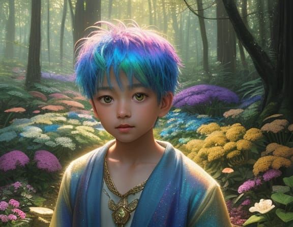 Boy in Enchanted Fairy Garden Oil Painting