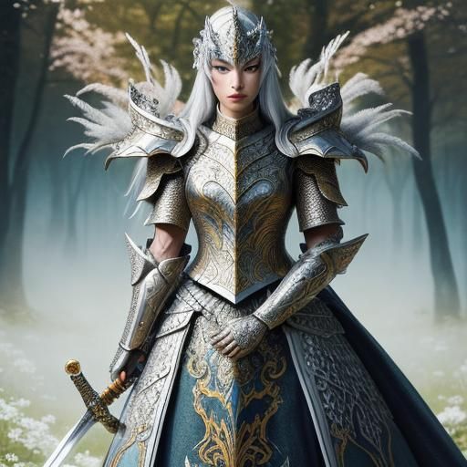 Pointillist Warrior in Mystical Forest: 3D Anime Art