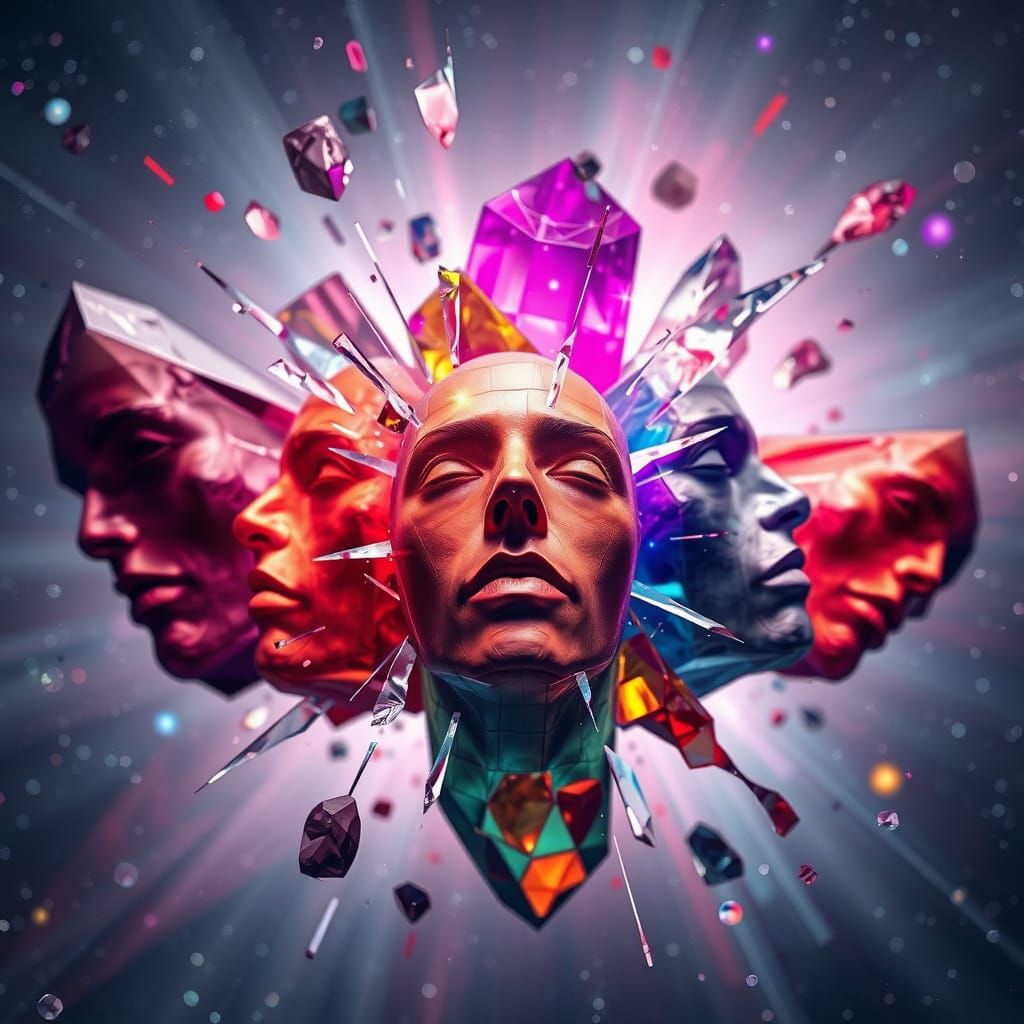 Colorful Crystal Faces Breaking Apart in Space