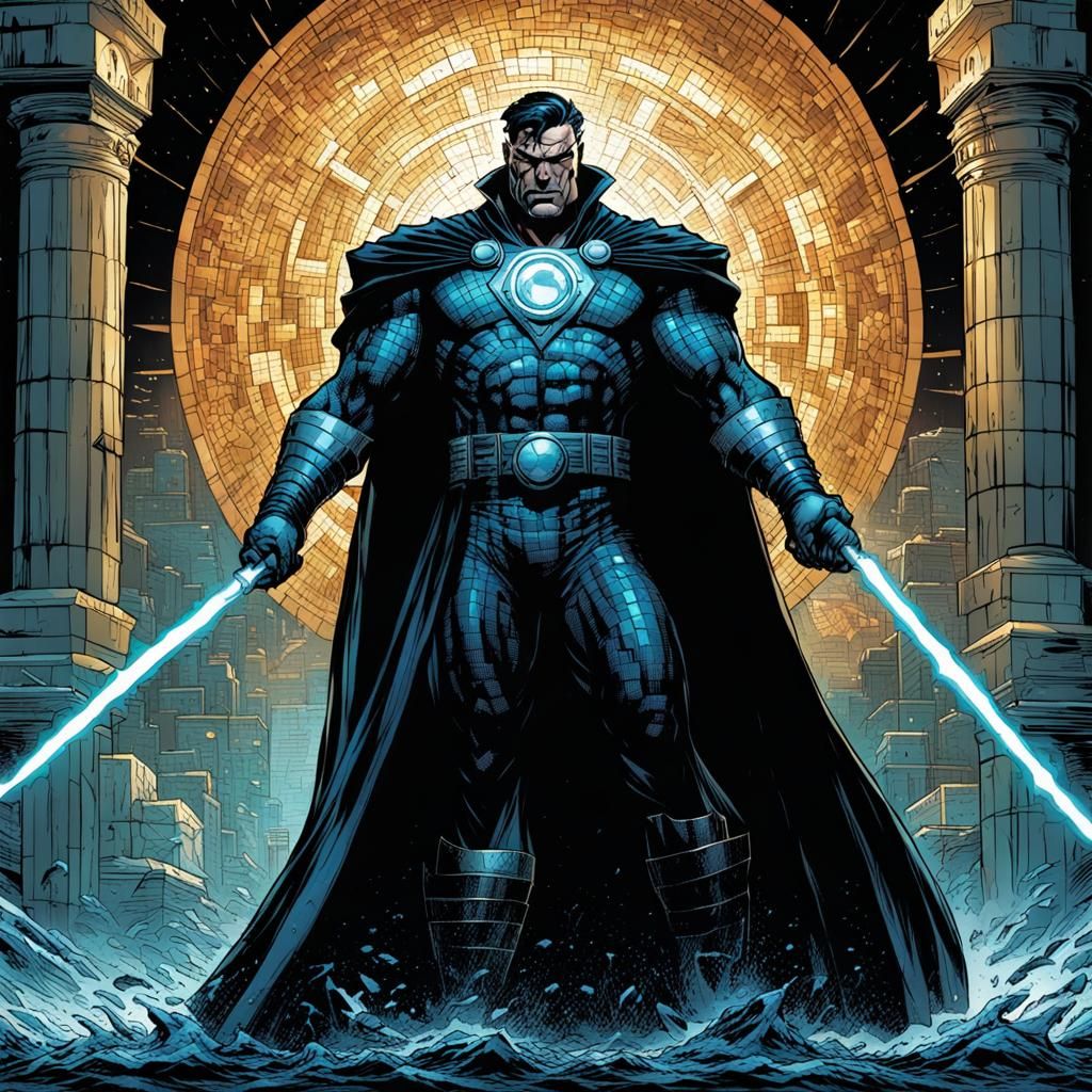 Mosiac Man Villain in Comic Book Art Style