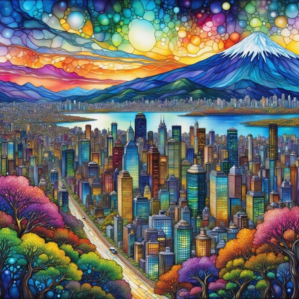 90s Japanese Cityscape Across a Bay