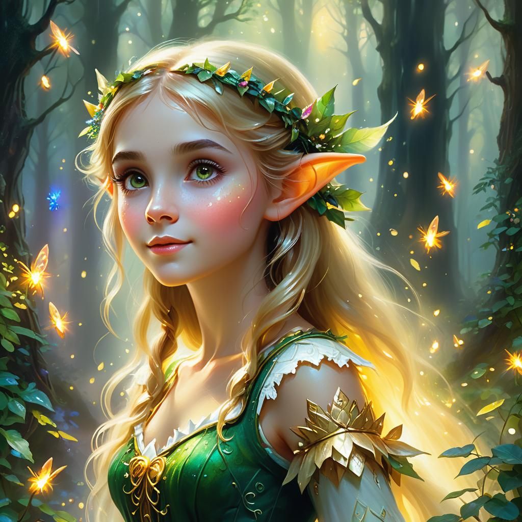 Ethereal Elf Portrait in a Lush Forest