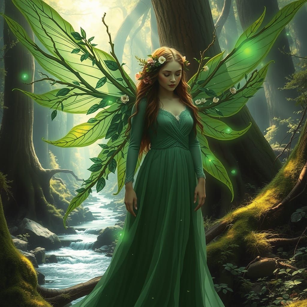 Enchanting Forest Nymph with Leaf Wings