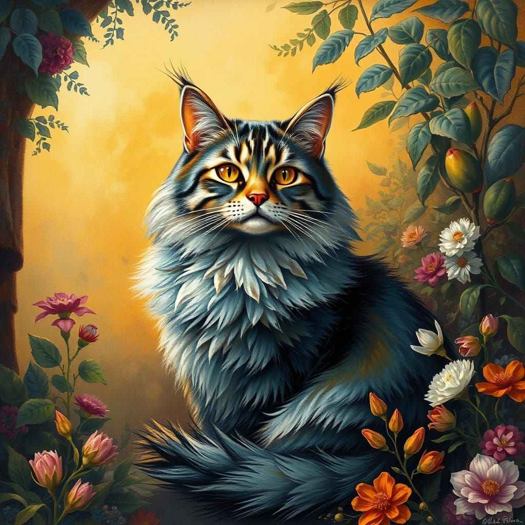 Regal Feline in Impressionist Paradise