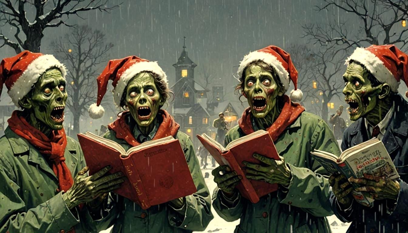 Retro-Style Zombies Sing Christmas Carols in Snowy Post-Apoc...