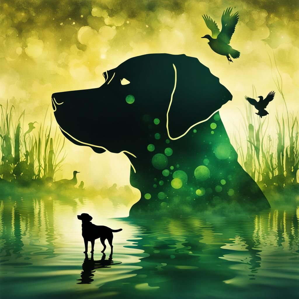 Labrador Silhouette: A Double Exposure Alcohol Ink Art