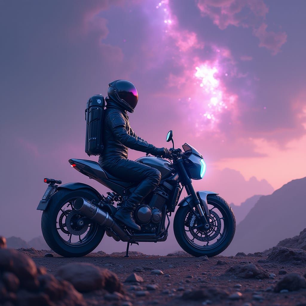 Astronaut Contemplates Nebula on Alien Planet in Futuristic ...