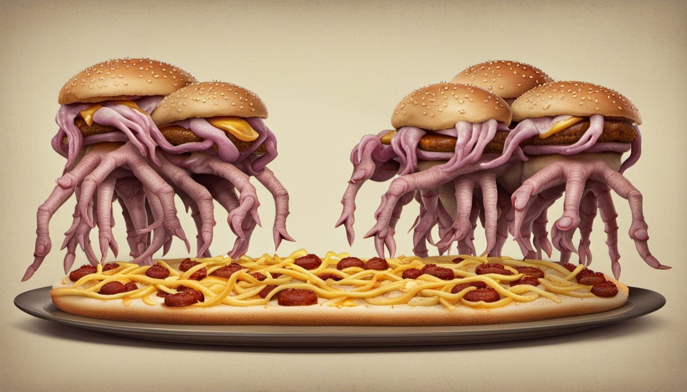 Three-Headed Creature Tries Cheeseburger