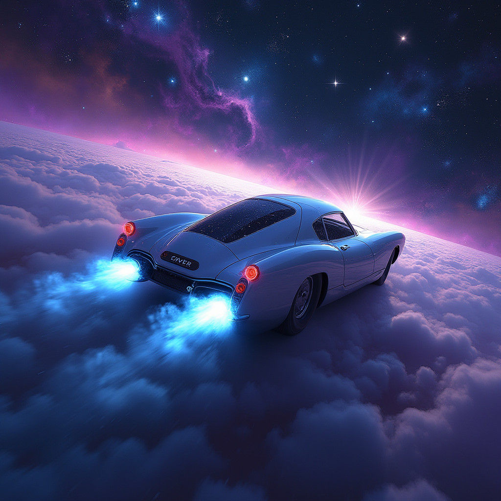 Futuristic Car Soaring Through Space Nebula