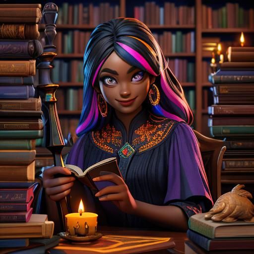 Smiling Girl Surrounded by Burning Multicolored Candles