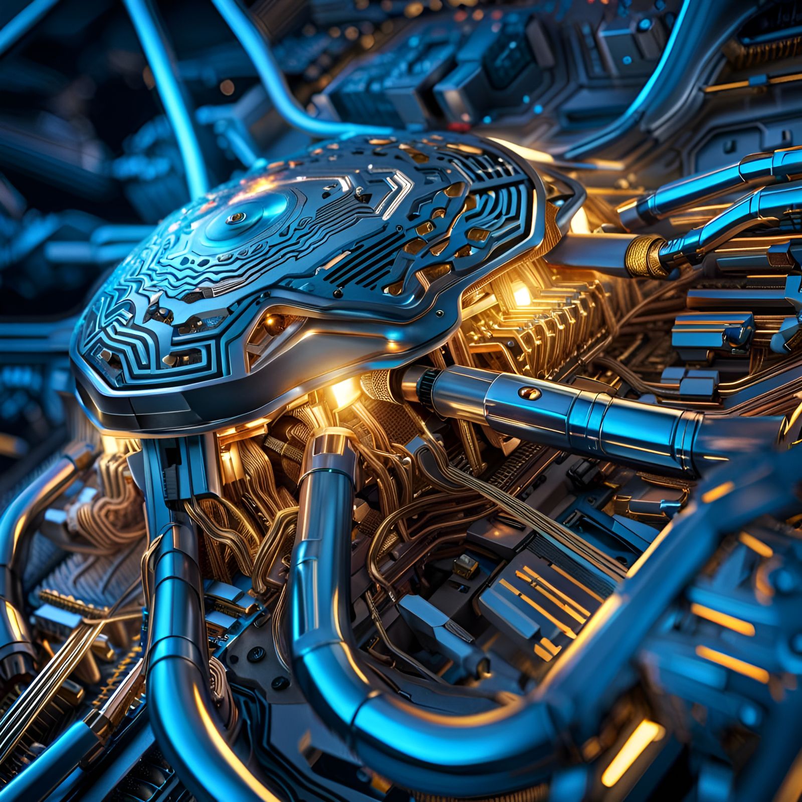 AI Brain with Hyper-Connectivity in Cyberpunk Style