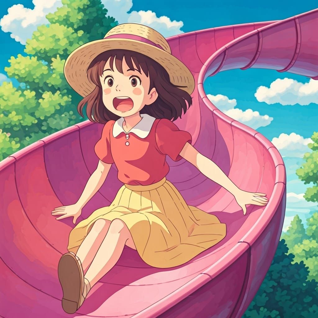 Shizuku Tsukishima on a Spiral Slide, Ghibli Style