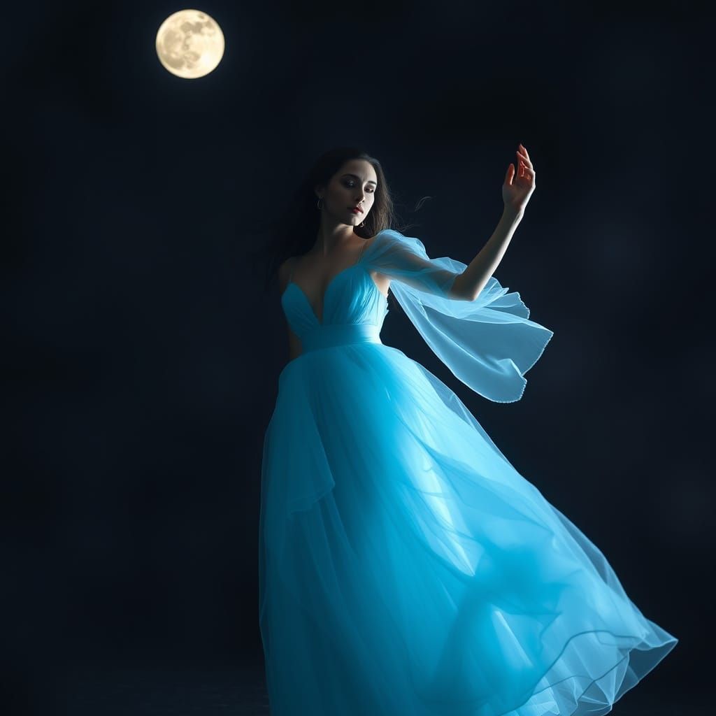 Ethereal Ballerina Dances Under Moonlight in Soft Pastel Hue...