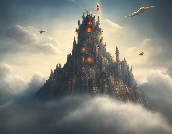 Epic Flying Castle in the Clouds: Digital Art