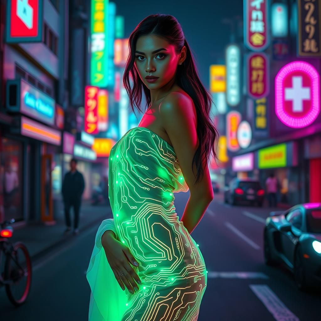 Cyberpunk Polyurethane Dress with Neon LED Circuitry