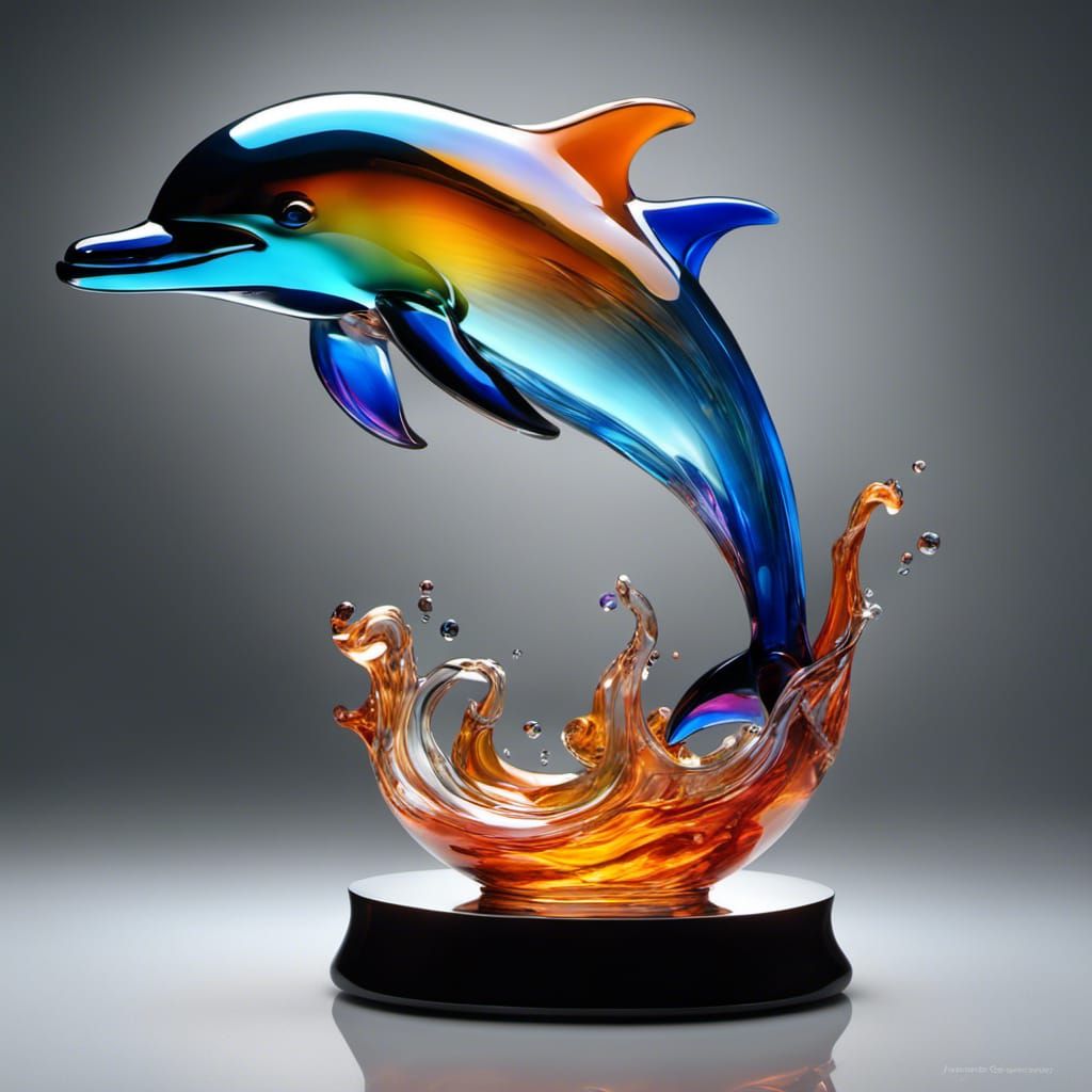 Blown Glass Dolphin Leaping from Water