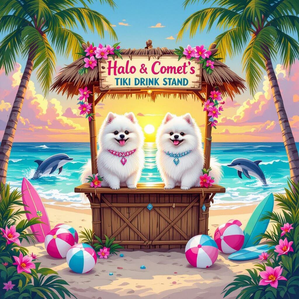 Pomeranians at Tiki Stand Beach Sunset