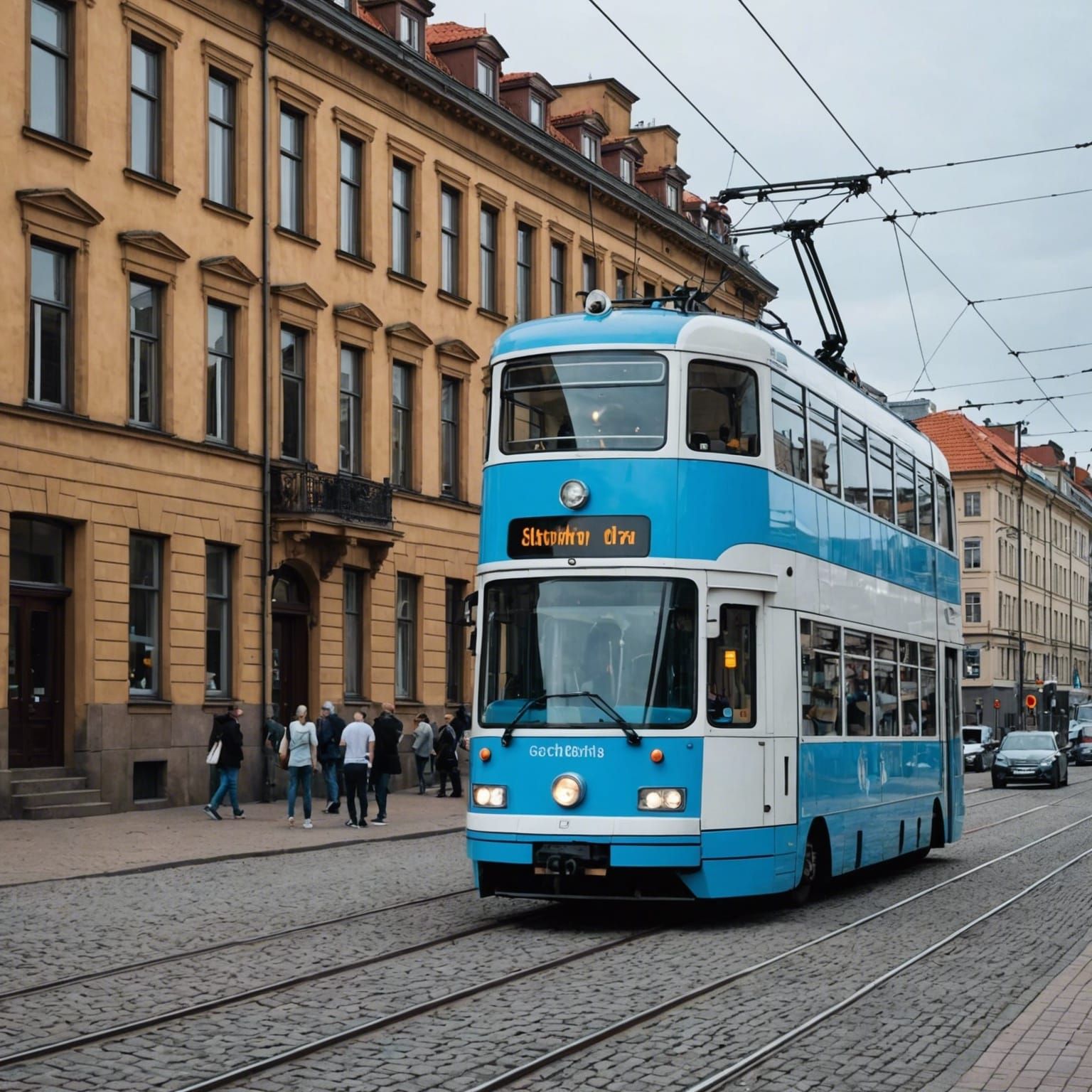 Sky Blue and White Gothenburg Tram