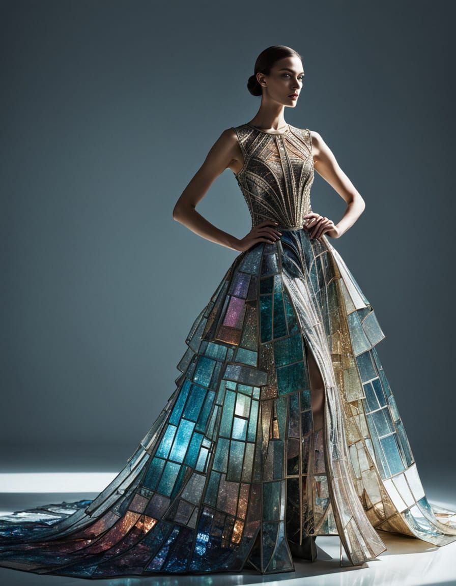 Avant-Garde Haute Couture Gown with Crystal Embellishments