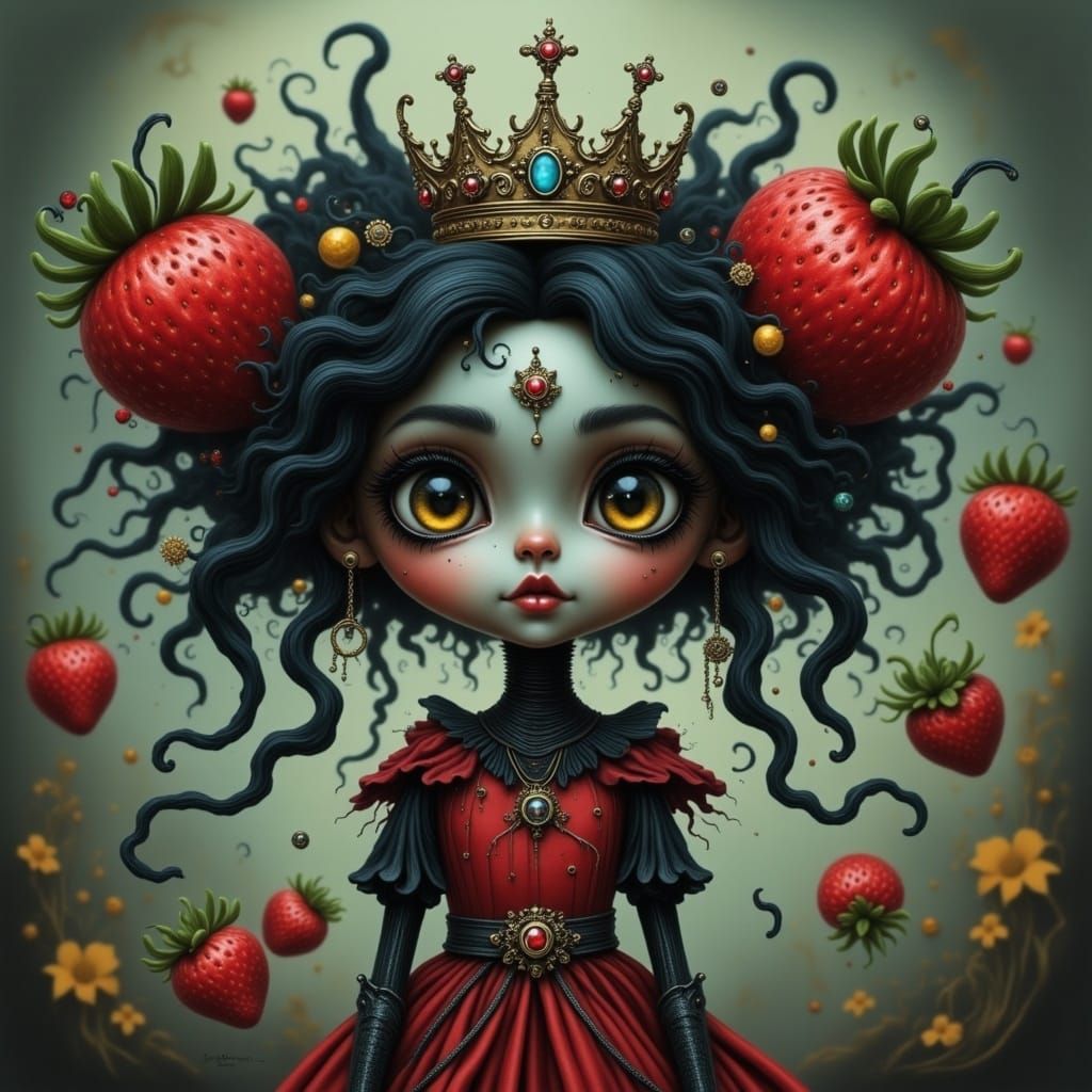 Strawberry Queen Doll with Crown: Detailed Matte Painting