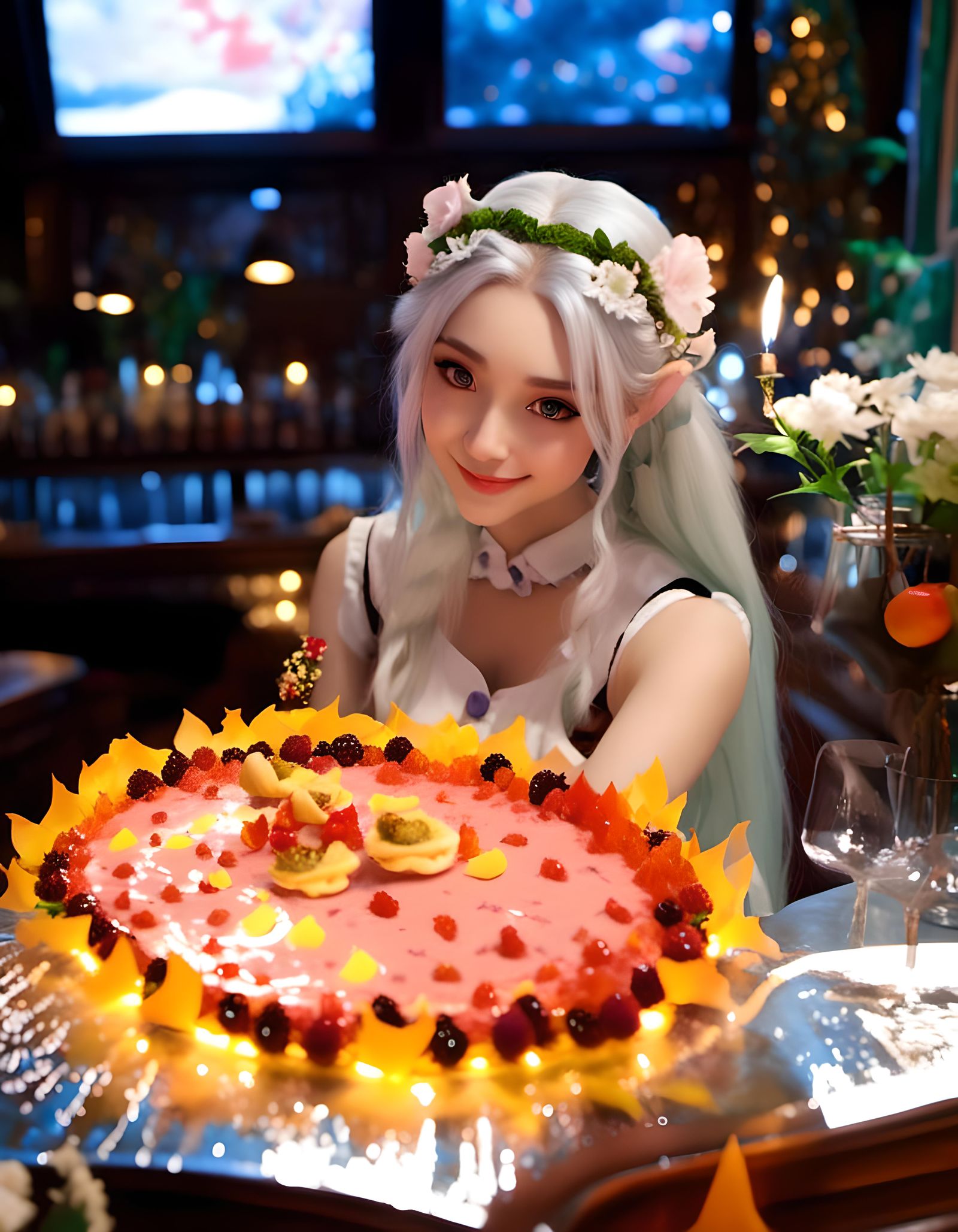 Charming Anime Waitress at the Bar