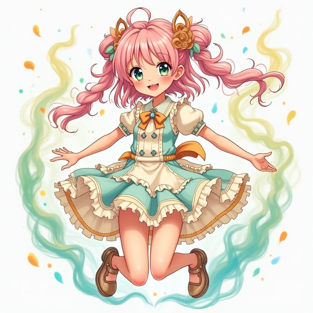 Whimsical Anime Girl in Vibrant Pastel Colors, Embodying Mod...