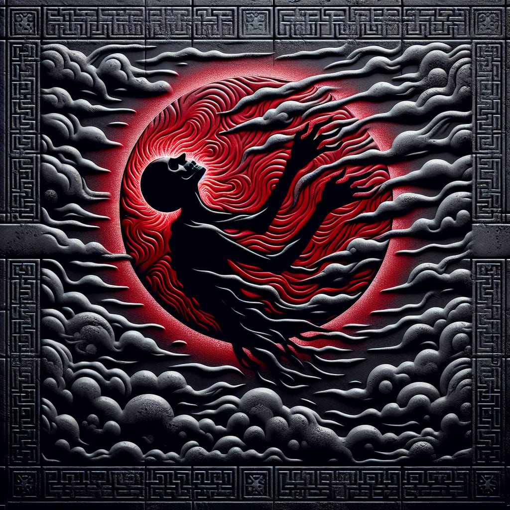 Crimson Sun Shrouded by Ash in Surrealist Style
