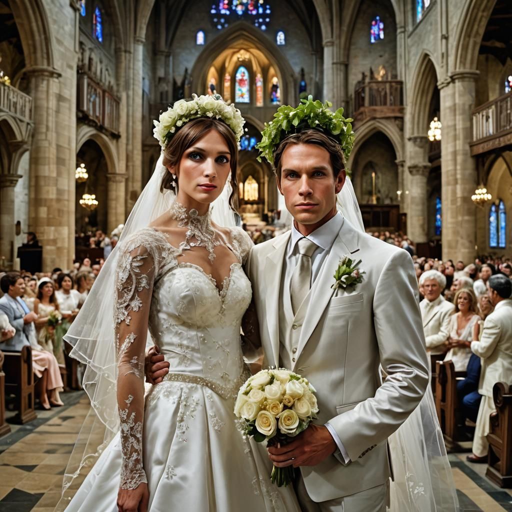 Muscular Crossdressing Brides Wedding Portrait