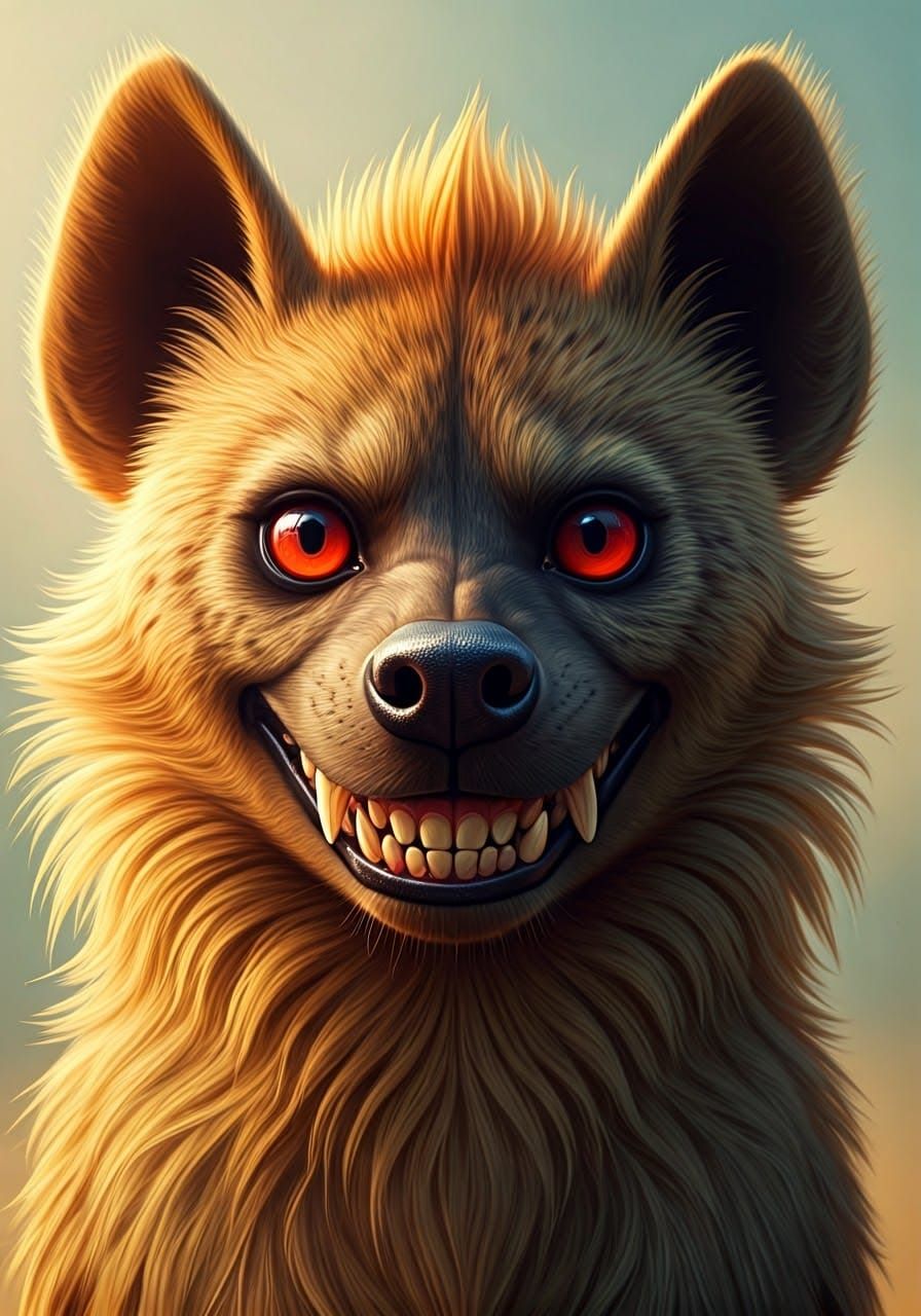 Whimsical Color Pencil Portrait of a Smiling Hyena