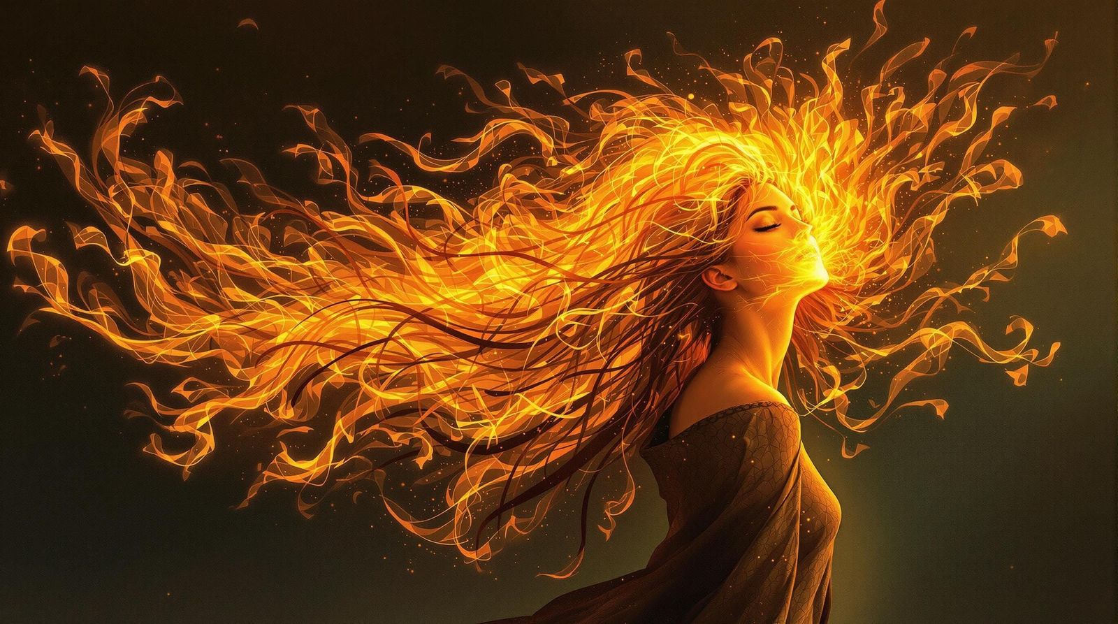 Fiery Haired Woman: Dreamlike Portrait