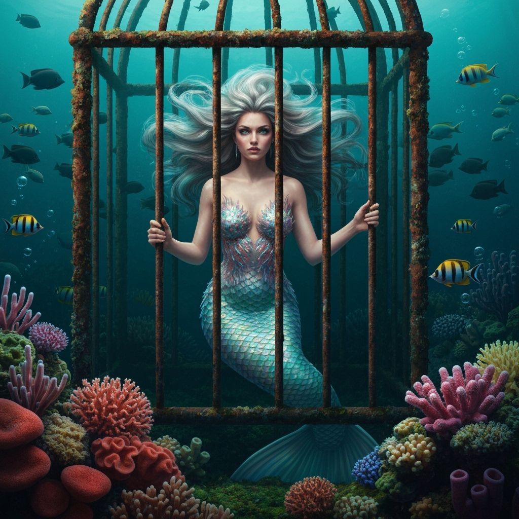 Mermaid in Underwater Cage, Digital Matte Painting