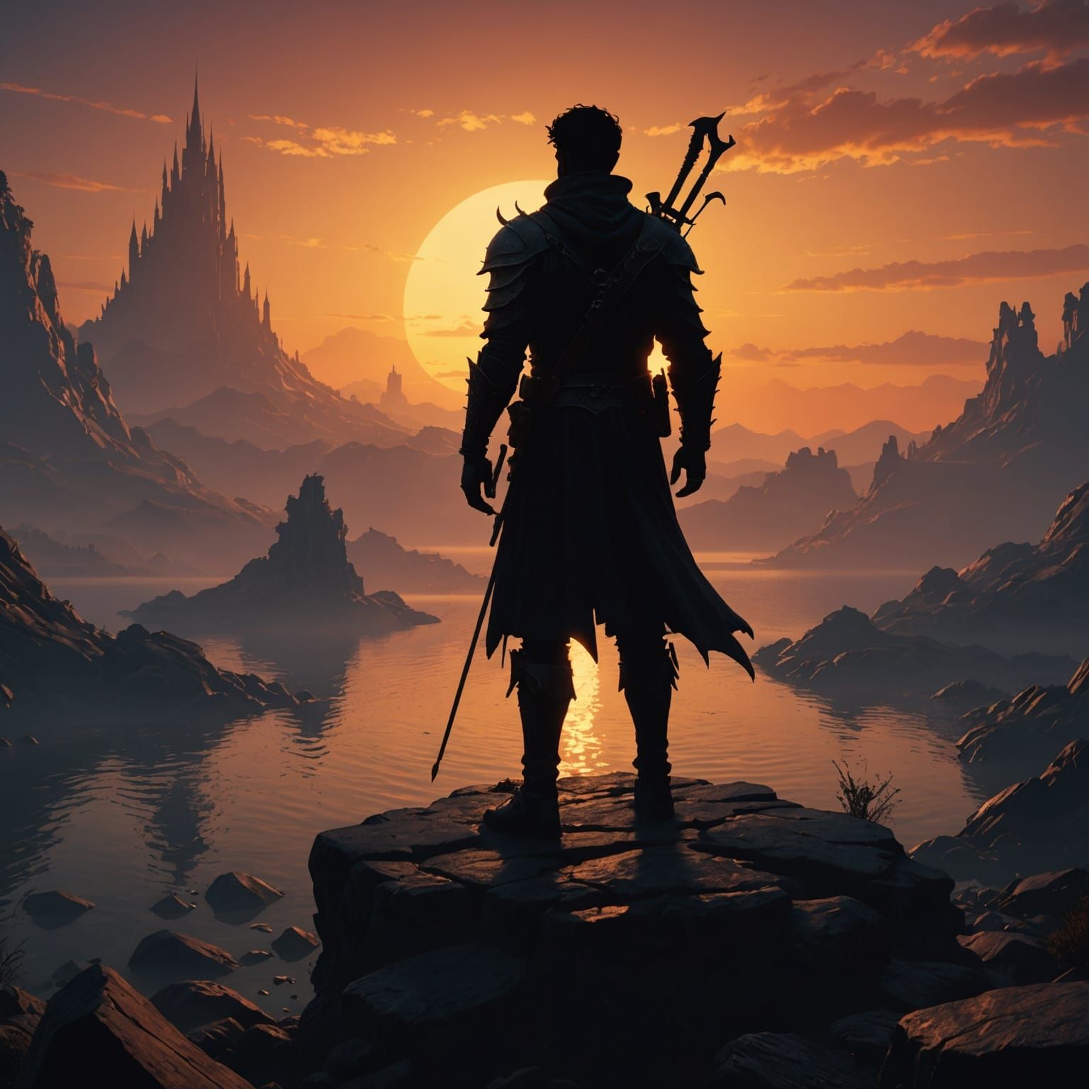 Silhouette Against Sunset: Fantasy Concept Art