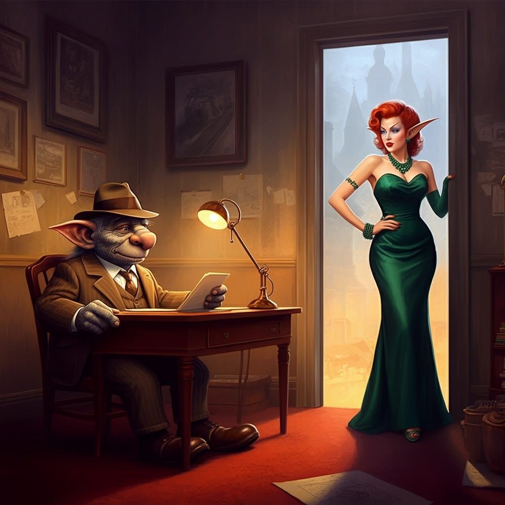 Retro Fantasy Troll Meets Elegant Elf in Impressionistic Ill...