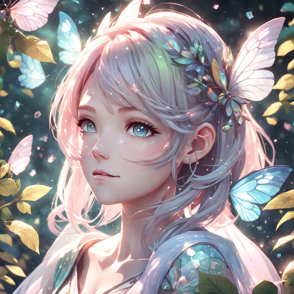 Vibrant Anime Girl Amidst Lush Greenery in Whimsical Portrai...