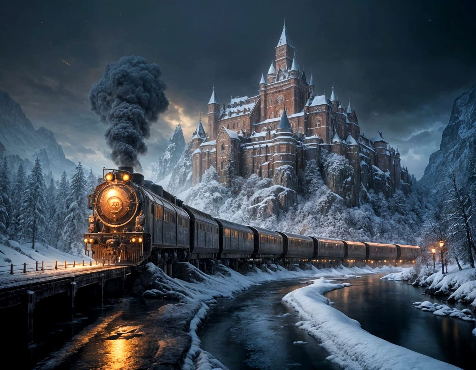 Majestic Old Train in Snowy Winter Landscape