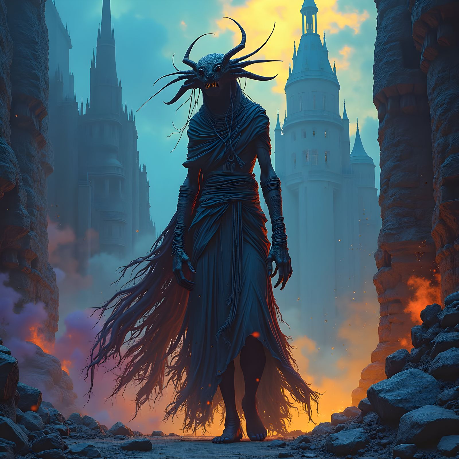 Lanky Crab Man in Detailed Matte Painting Style