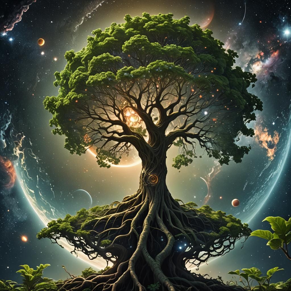 Cosmic Tree Envelops Planet, Eclipsing Sun