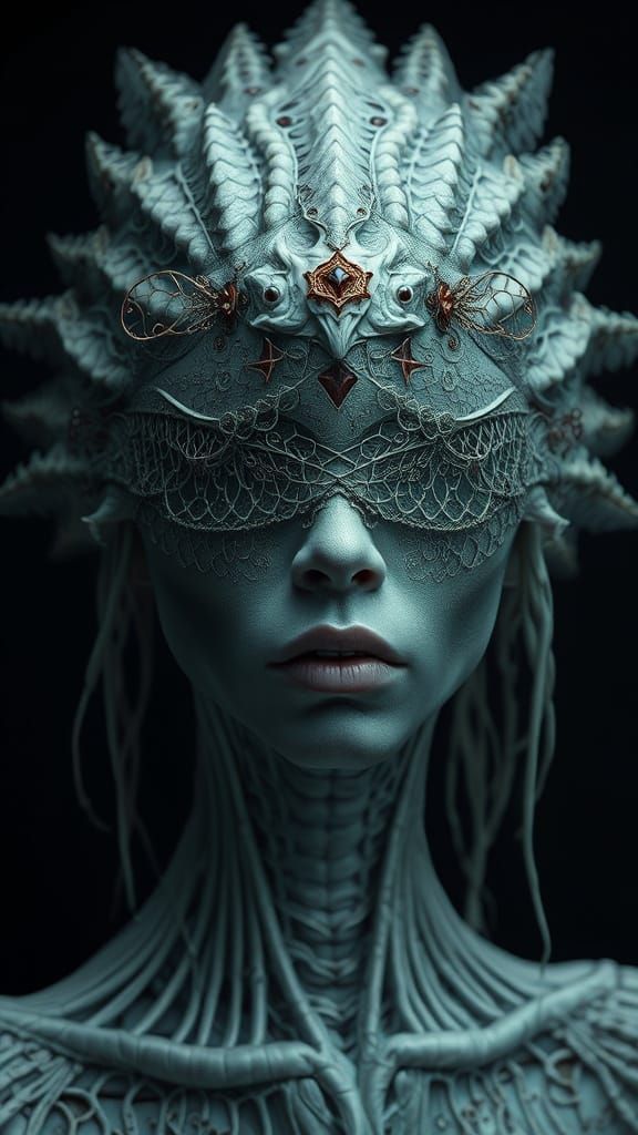 Ethereal Futuristic Creature in Dark Baroque Setting