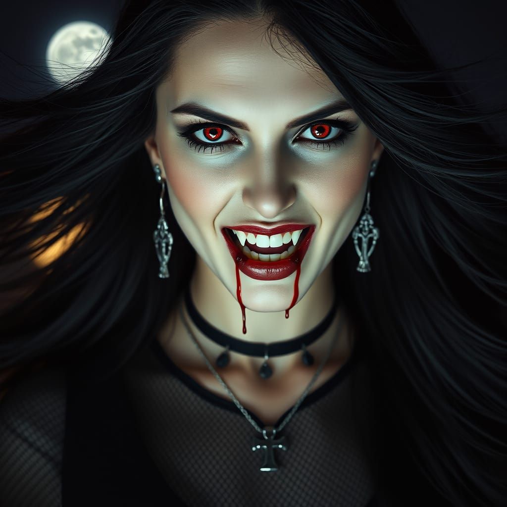 Ethereal Vampire Goddess in Cinematic Darkness