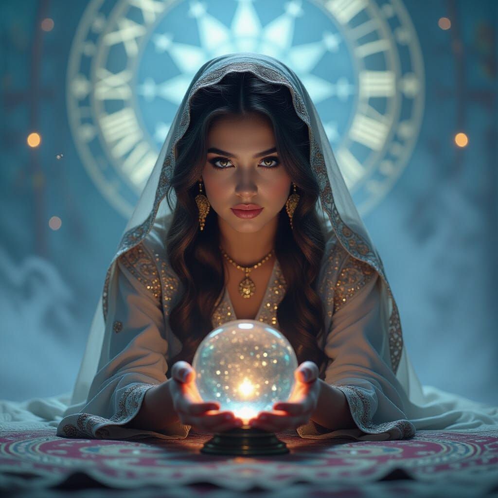Romani Seer Gazing into Crystal Ball in Impressionistic Styl...