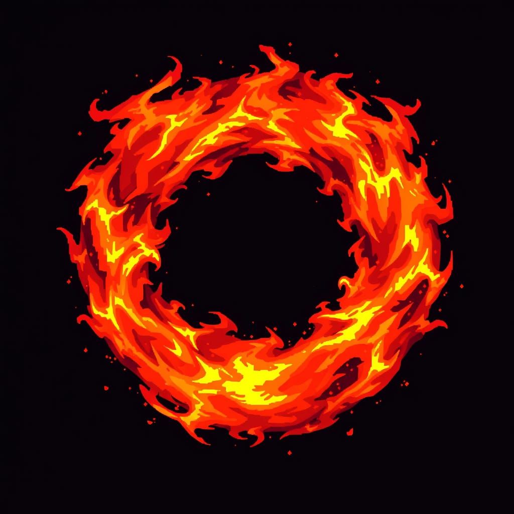 Pixel Art Fire Shield with Fiery Embers