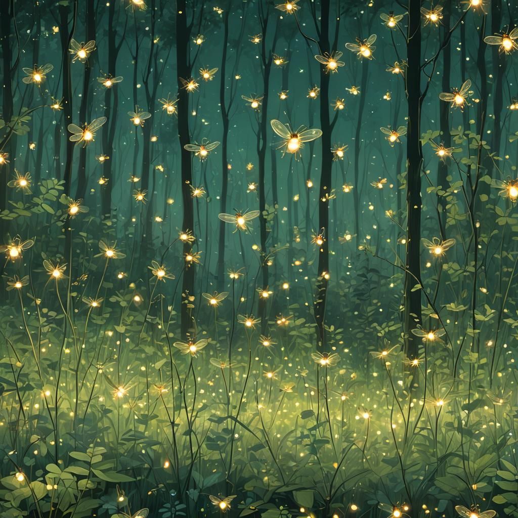 Fireflies Light Up Enchanted Forest at Twilight