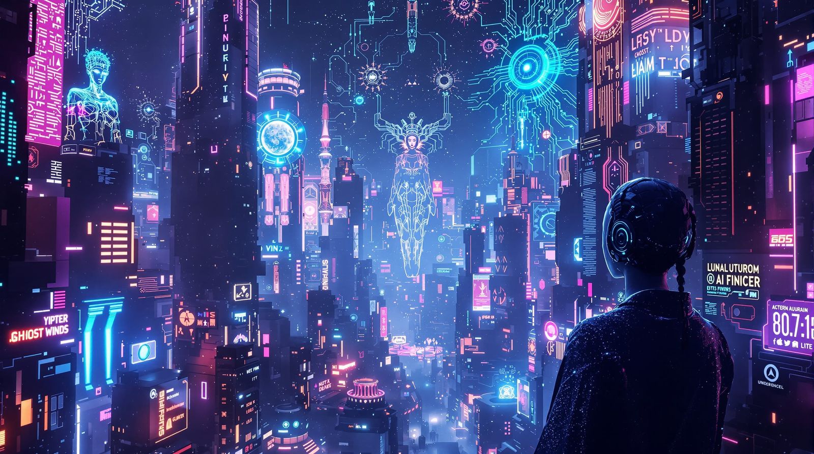 Futuristic Vaporwave Cityscape with Alien Architecture