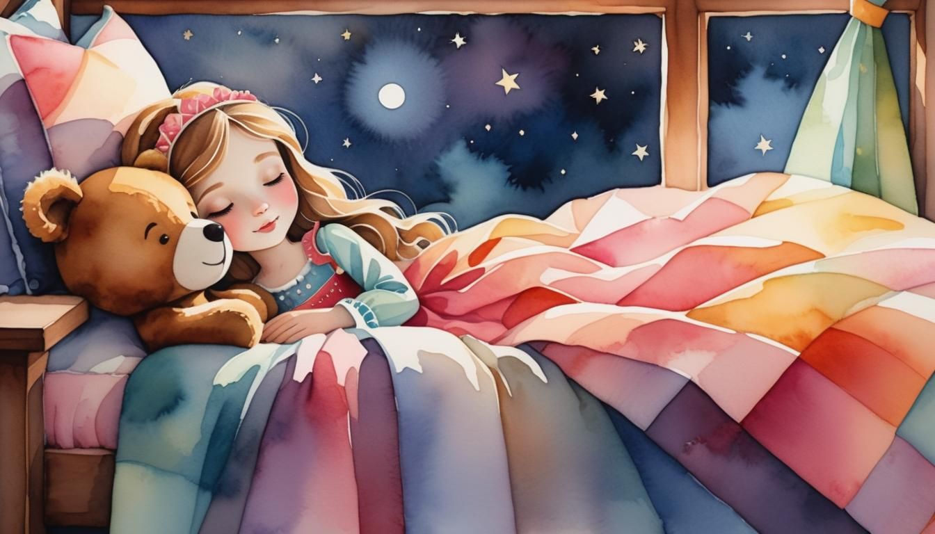 Adorable Princess Asleep: Geometric Papercut Watercolor