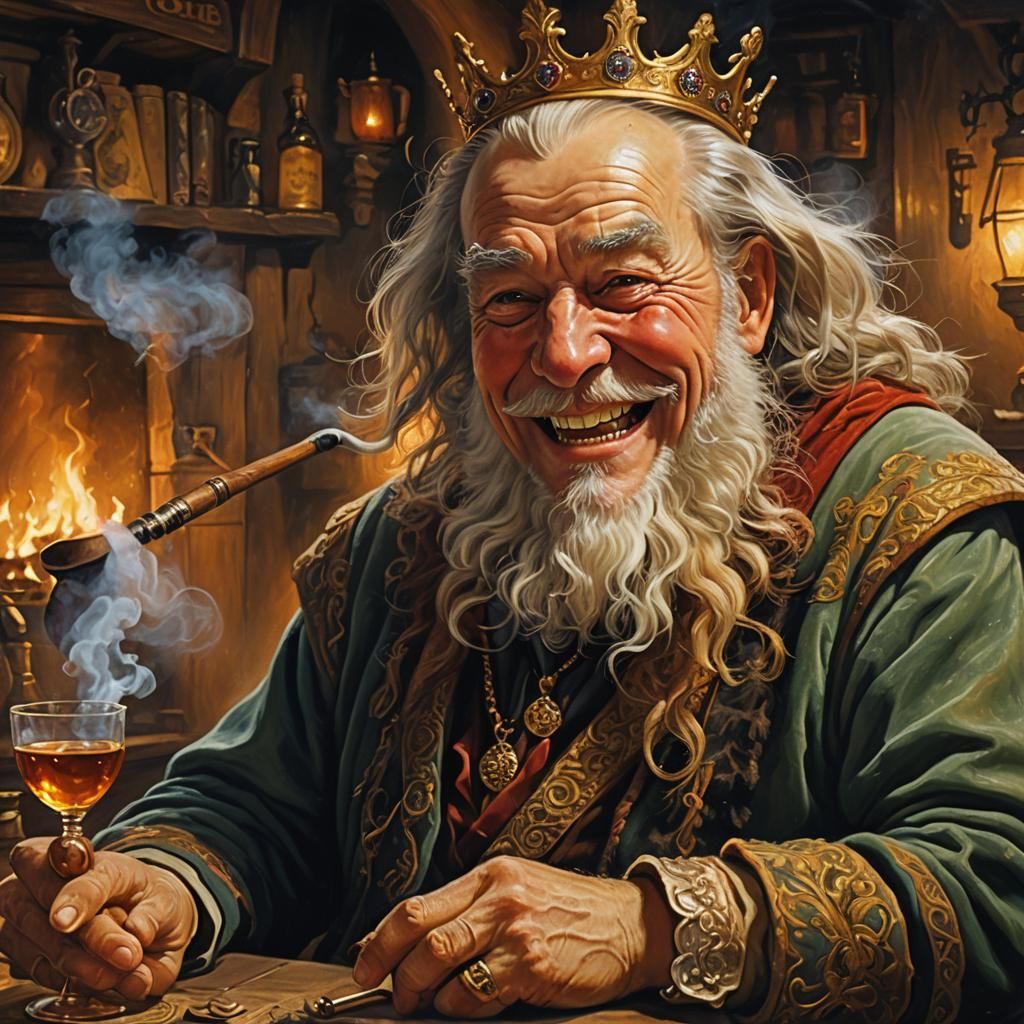 Old King Cole in Cozy Tavern, Fantasy Painting