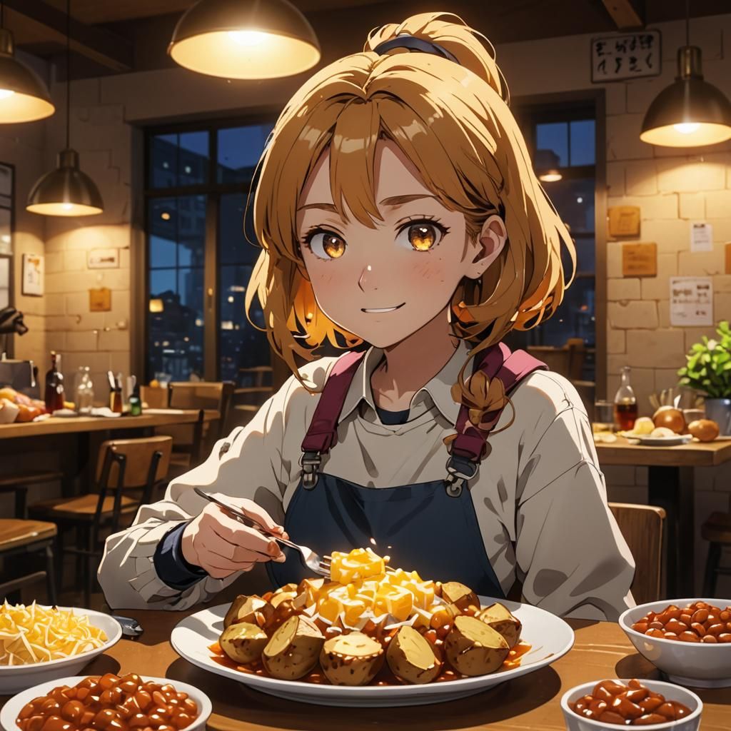 Baked Potato Stuffed with Baked Beans & Cheese