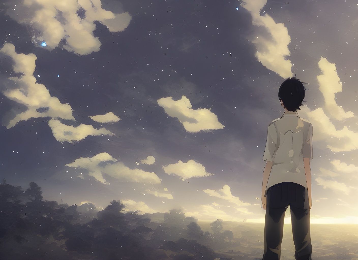 Boy Watches Starry Sky in Cinematic Style