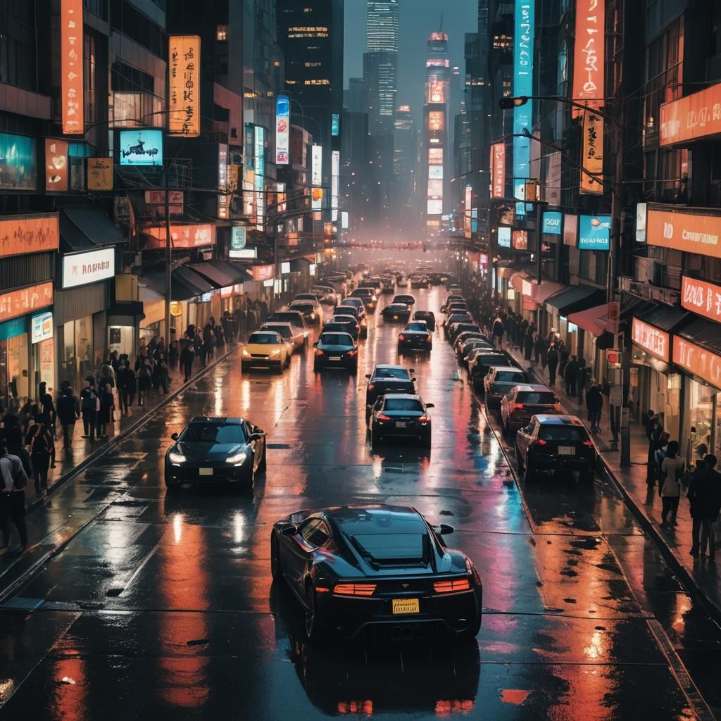 Dynamic Metropolis at Dusk in Cinematic Style