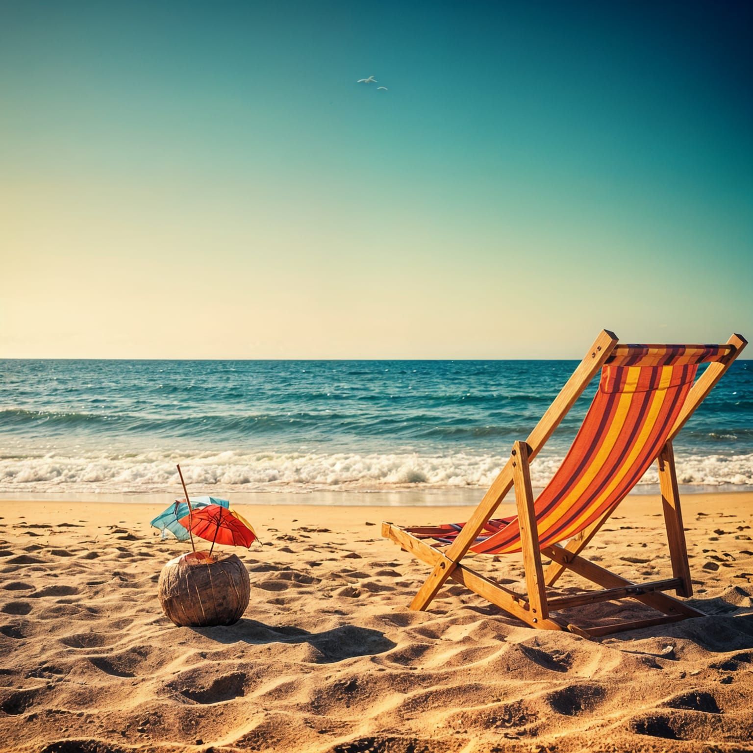 Tropical Beach Scene with Gentle Waves and Coconut Oasis