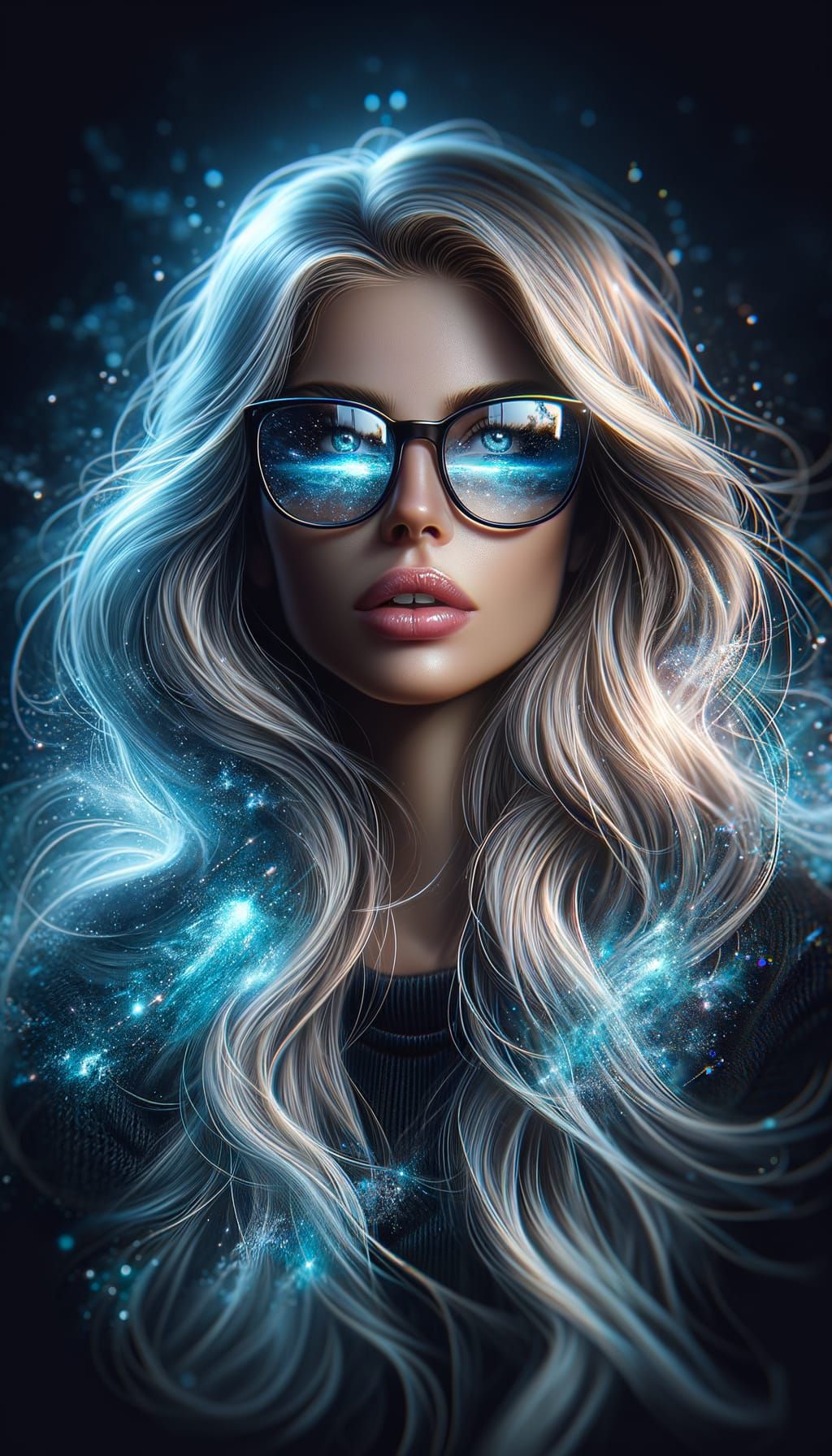 Woman with Glasses Reflecting Universe in 4K